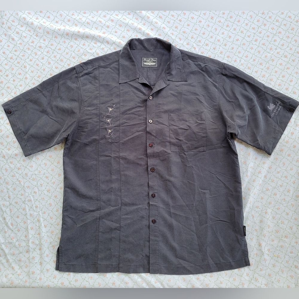 Straight Down Mens Dark Gray/Black Martini Embroidered Button Down Shirt